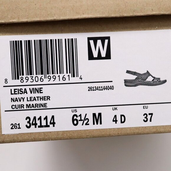 Clarks Leisa Vine Sandals Size 6.5 Navy Blue Slingback Comfort - Picture 2 of 6